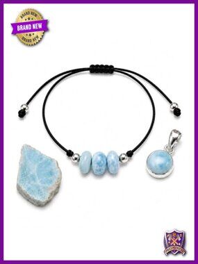 Larimar 3-Piece Jewelry Set, 925 Sterling Silver Pendant Bracelet Specimen